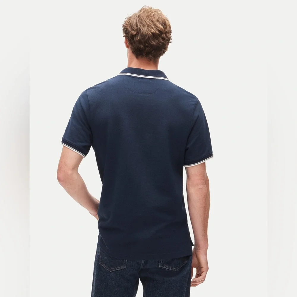NWT J.Crew Tall Classic Piqué Polo Shirt in Navy Ivory Dbl Tipped